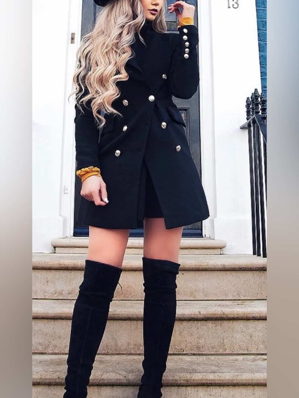 Lulu's Black Double-Breasted Pearl-Button Blazer Dress - Picture 2 of 9